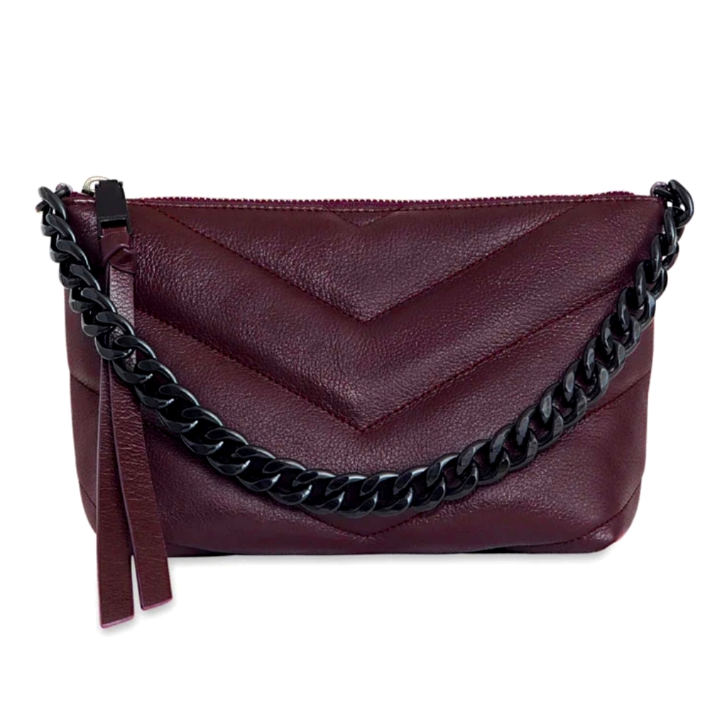 NEW Rebecca Minkoff Edie Crossbody With Chain Strap Burgundy Quilted Leather